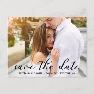 Modern Trendy Script Save The Date   Photo Postcard