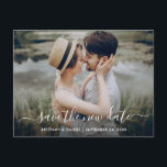 Modern Trendy Script Save The New Date Photo Postcard<br><div class="desc">Modern Trendy Script Save The New Date Wedding Postponement New Wedding Date Couple Photo Postcard</div>
