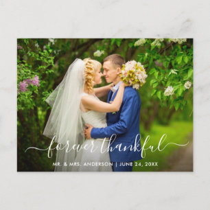 Modern Trendy Script Wedding Forever Thankful Postcard