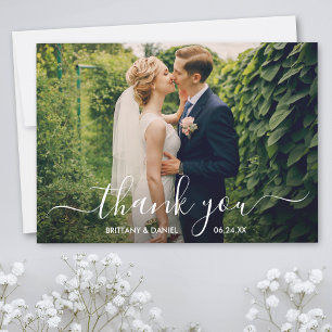 Modern Trendy Script Wedding Photo Thank You Card
