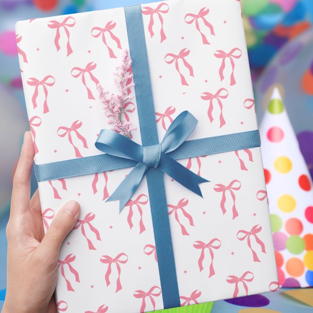 Modern Trendy Simple Elegant Pink Bow Wrapping Paper (Creator Uploaded)