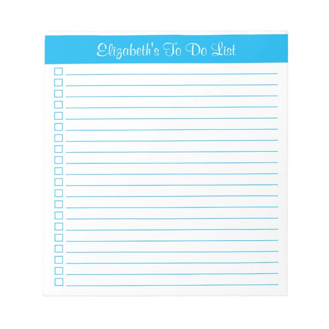 Modern Trendy Sky Blue One Column Checklist Notepad (Front)