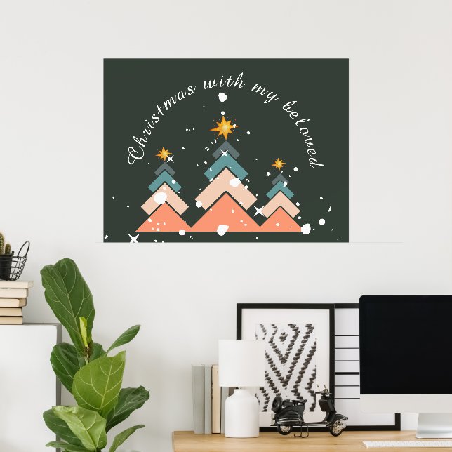 Modern Trendy Snow Christmas Tree Poster (Home Office)
