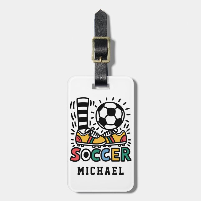 Modern Trendy Soccer Ball Football Personalised Luggage Tag (Front Vertical)