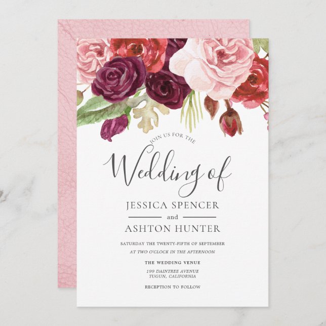 Modern Trendy Spring Autumn Floral Wedding Invite (Front/Back)