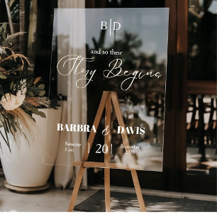 Modern Trendy "Story Begins" Wedding Acrylic Sign
