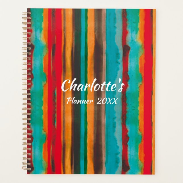 Modern Trendy Stripes Personalised  Planner (Front)