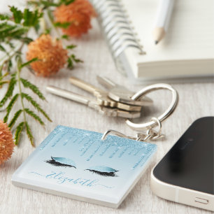 Modern Trendy Stylish Blue Glitter Lashes Key Ring