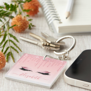 Modern Trendy Stylish Pink Glitter Lashes Key Ring