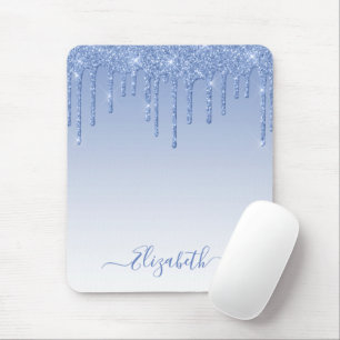 Modern Trendy Stylish Script Dusty Blue Glitter Mouse Pad