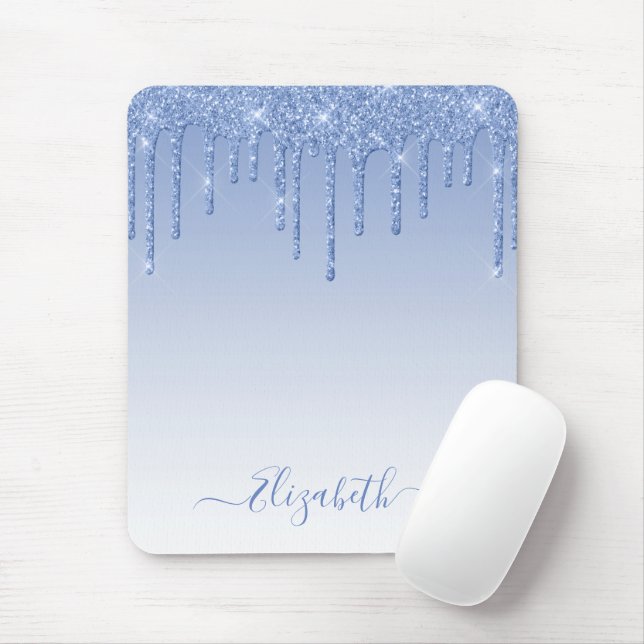 Modern Trendy Stylish Script Dusty Blue Glitter Mouse Pad (With Mouse)