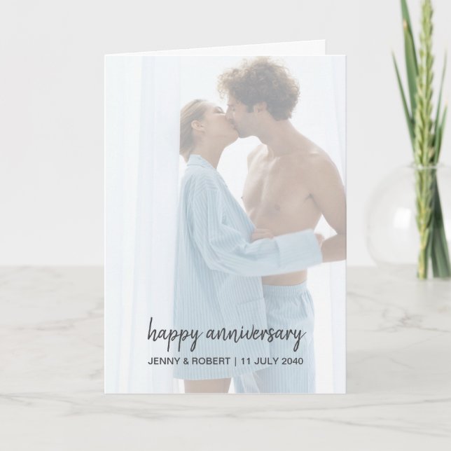 Modern Trendy Stylish Script Photo Anniversary Card (Front)