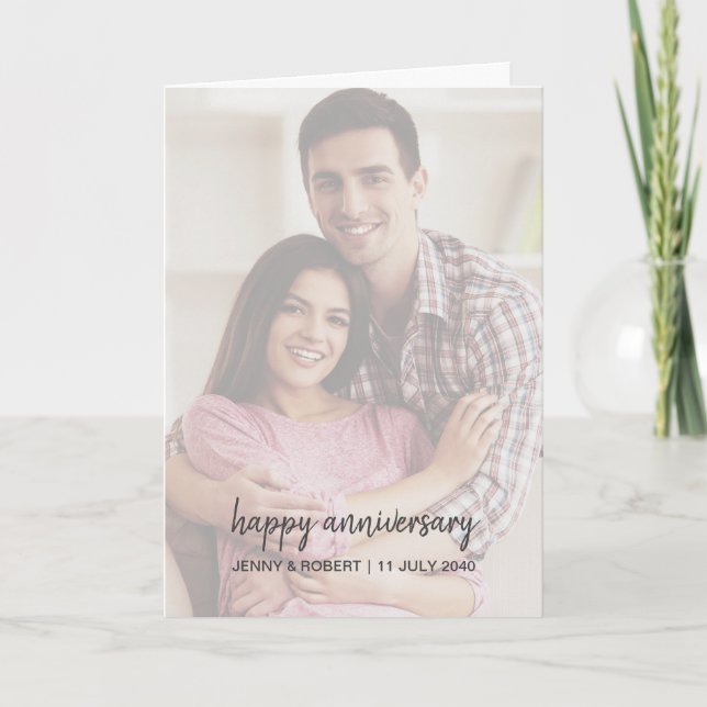 Modern Trendy Stylish Script Photo Anniversary Card (Front)