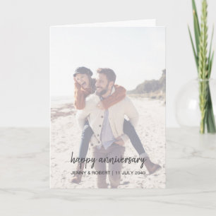 Modern Trendy Stylish Script Photo Anniversary Card