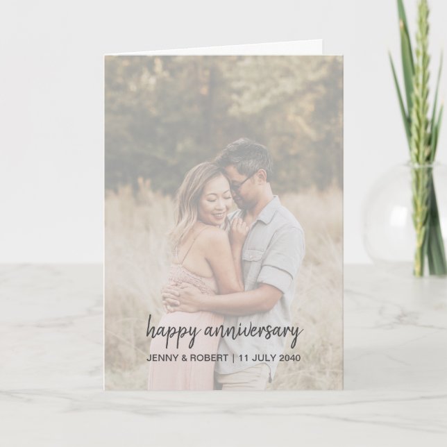 Modern Trendy Stylish Script Photo Anniversary Card (Front)