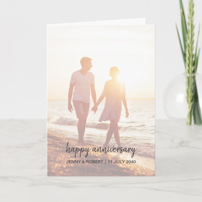 Modern Trendy Stylish Script Photo Anniversary Card (Front)
