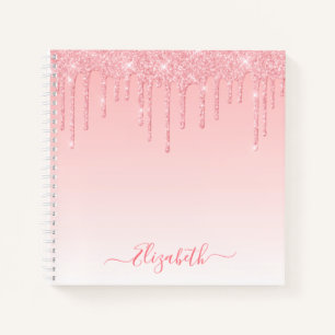 Modern Trendy Stylish Script Pink Blush Glitter Notebook