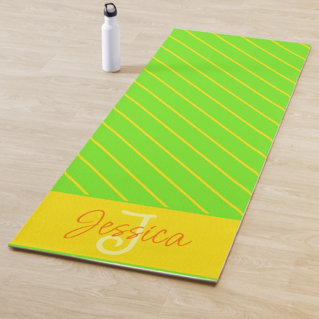 Modern Trendy Stylish Stripes Monogrammed Monogram Yoga Mat (In Situ)