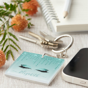 Modern Trendy Stylish Teal Glitter Lashes Key Ring