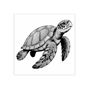 Modern Trendy Summer Sea Turtle Ocean Nautical Rubber Stamp