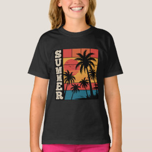 Modern Trendy Summer Sunset Beach Palm Tree        T-Shirt