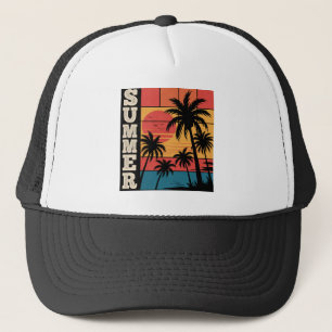 Modern Trendy Summer Sunset Beach Palm Tree        Trucker Hat