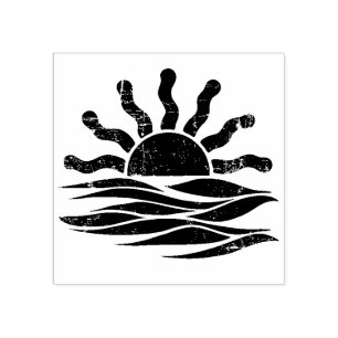Modern Trendy Summer Tropical Beach Sunset Rubber Stamp