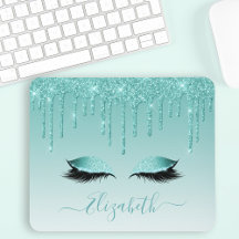 Modern Trendy Teal Glitter Lashes Stylish Script