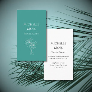Modern Trendy Teal Tropical Palm Trees Drawing Business Card