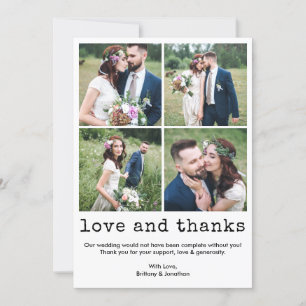 Modern Trendy Typewriter Text 4 Photo Wedding Thank You Card