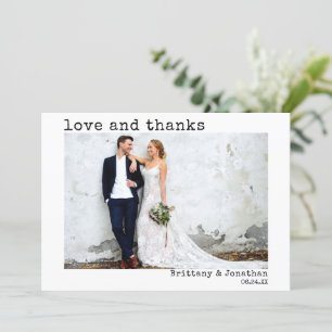 Modern Trendy Typewriter Text Wedding Photo Thank You Card