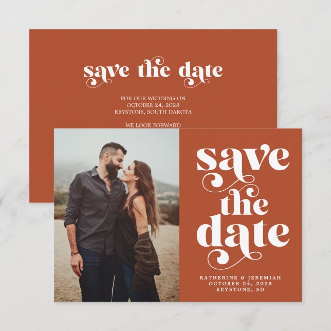 Modern Trendy Typography Photo Save the Date (Front/Back)