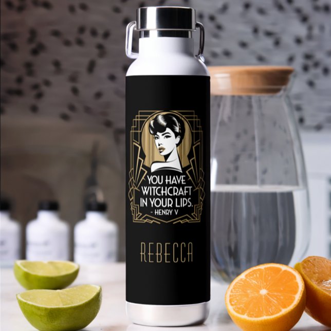 Modern Trendy Typography Quote Black Gold Water Bottle (Creator Uploaded)