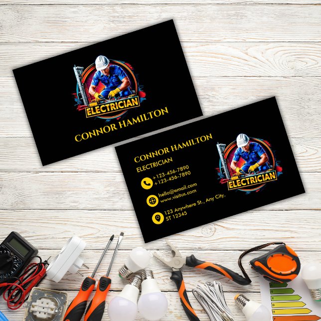 Modern Trendy Vibrant Electrician Business Card (Creator Uploaded)