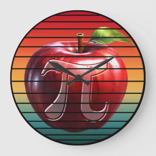 Modern Trendy Vintage Pi Day Apple Fruit Large Clock