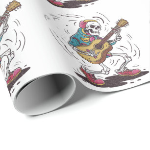 Modern Trendy Vintage Skeleton Playing Guitar Wrapping Paper