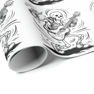 Modern Trendy Vintage Skeleton Playing Guitar Wrapping Paper