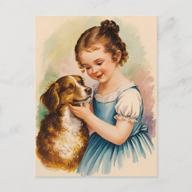 Modern Trendy Vintage Vintage Girl and Dog         Postcard (Front)