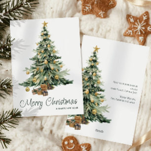 Modern Trendy Watercolor Christmas Tree Holiday Card