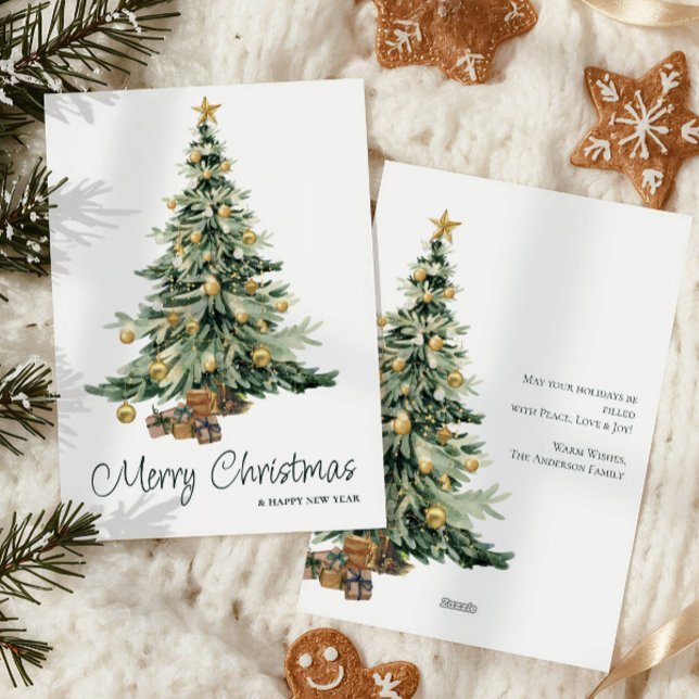 Modern Trendy Watercolor Christmas Tree Holiday Card (Creator Uploaded)