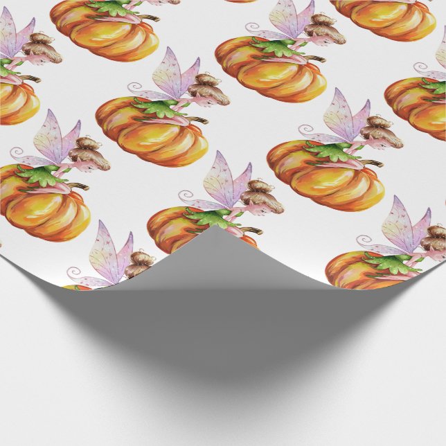 Modern Trendy Watercolor Fairy and Pumpkin         Wrapping Paper (Corner)