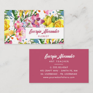 Modern Trendy Watercolor Floral Florist Business C Business Card