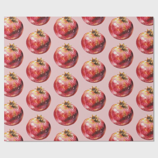 Modern Trendy Watercolor Fruit  Pomegranate Wrapping Paper (Flat)