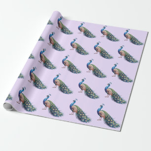 Modern Trendy Watercolor Peacock Pattern Wrapping Paper