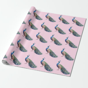 Modern Trendy Watercolor Peacock Pattern Wrapping Paper