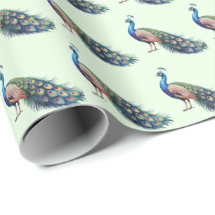 Modern Trendy Watercolor Peacock Pattern Wrapping Paper