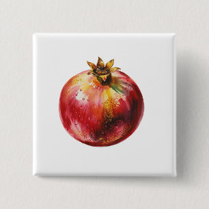 Modern Trendy Watercolor Pomegranate  15 Cm Square Badge