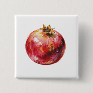 Modern Trendy Watercolor Pomegranate 15 Cm Square Badge