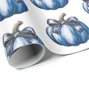 Modern Trendy Watercolor Pumpkin Coquette Bow Wrapping Paper