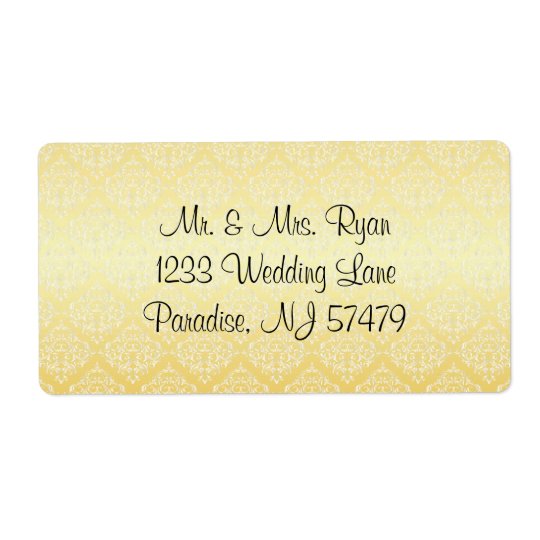 Modern Trendy Wedding in a Yellow Damask Shipping Label